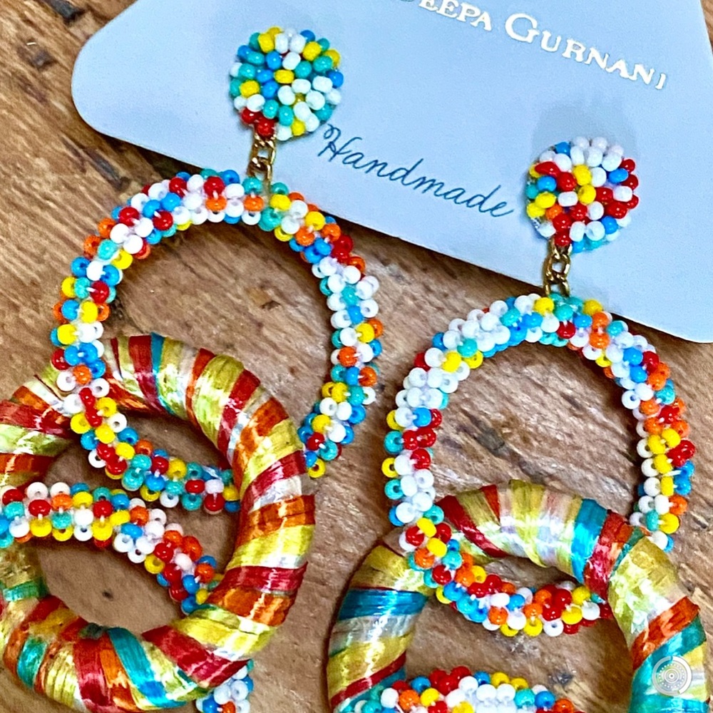 NWT Deepa Gurnani Beaded Triple Hoop Chandeliers - Picture 10 of 15